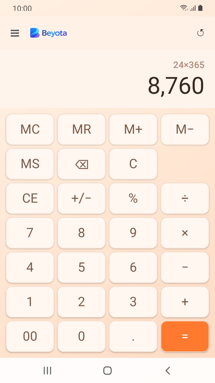 Beyota on Android, with warm peach colours and raised rectangular keys